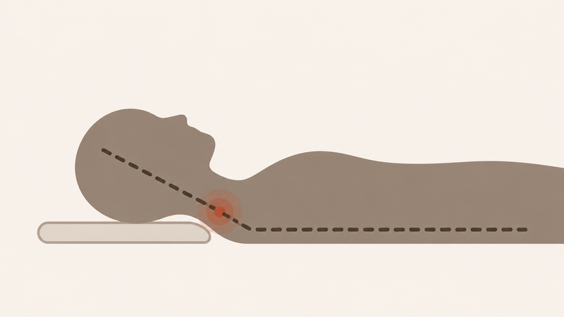 Diagram — neck kinked, spine misaligned on flat pillow